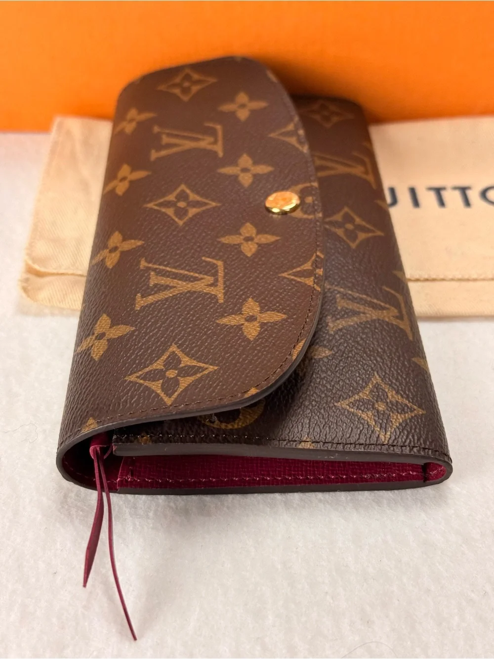 Louis Vuitton Emilie Wallet M60697 Monogram Fuchsia Full Set Receipt